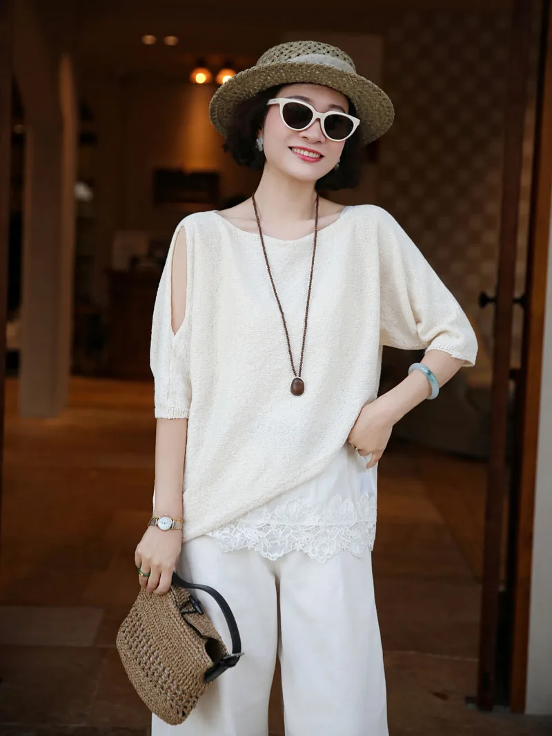 

Fashionable Casual Long Sleeve Loose mid Sleeve Shirt Women's Korean Style Combed Cotton Breathable Comfortable round Neck Sp...