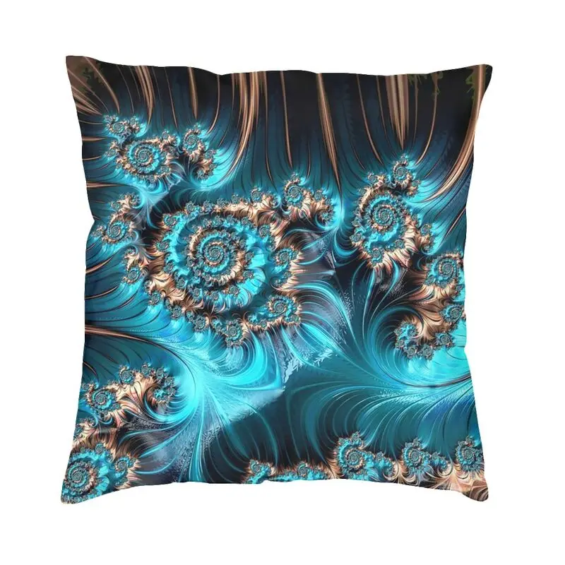Funda de almohada cuadrada turquesa con gemas geométricas, decoración elegante, cojines de diecisiete fractales de cobre y verde azulado, impresión de almohada