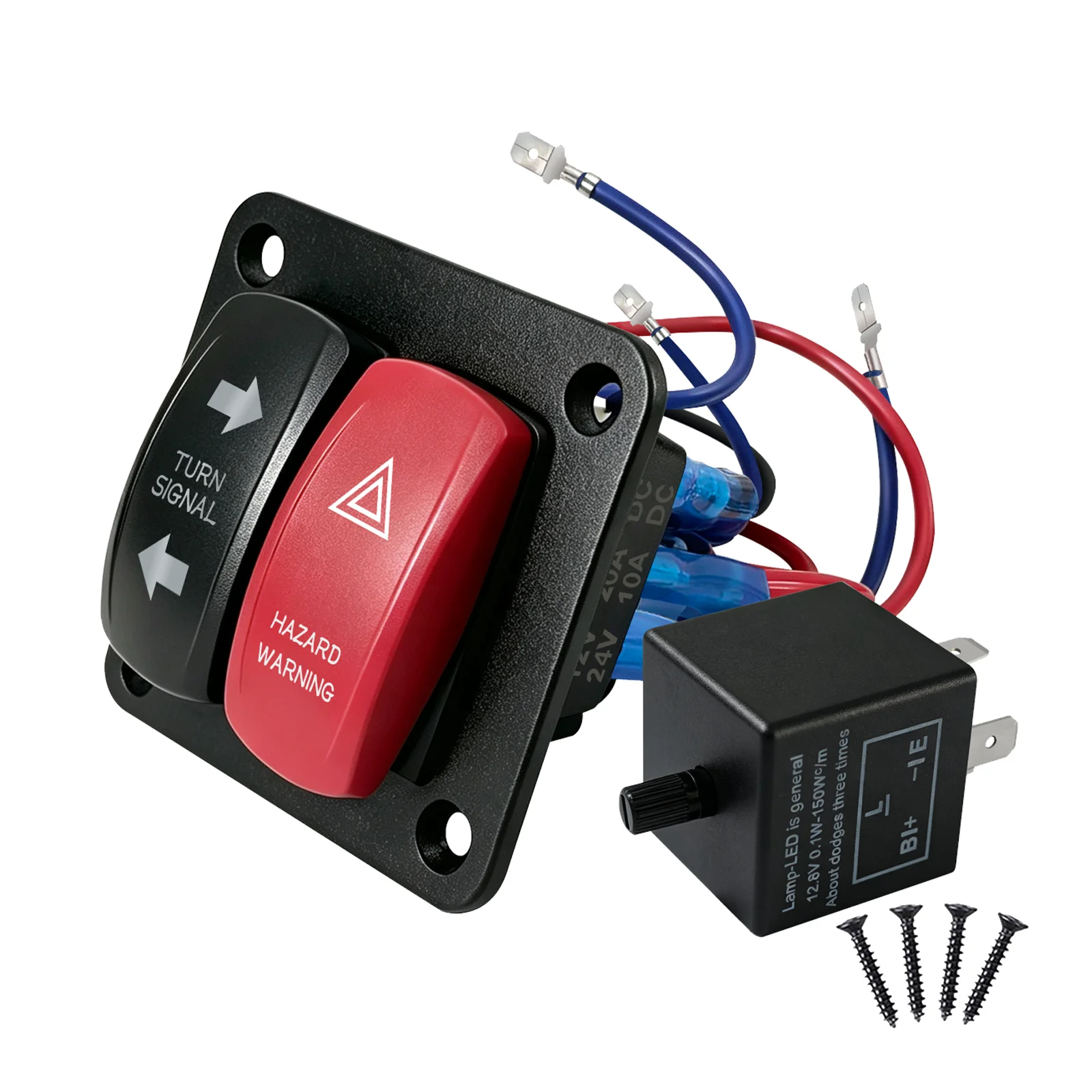 12V/24V LED Hazard Warning & Turn Signal Light Flasher Rocker Switch Panel with Wiring Harness – Universal for Boats, ATVs, UTVs