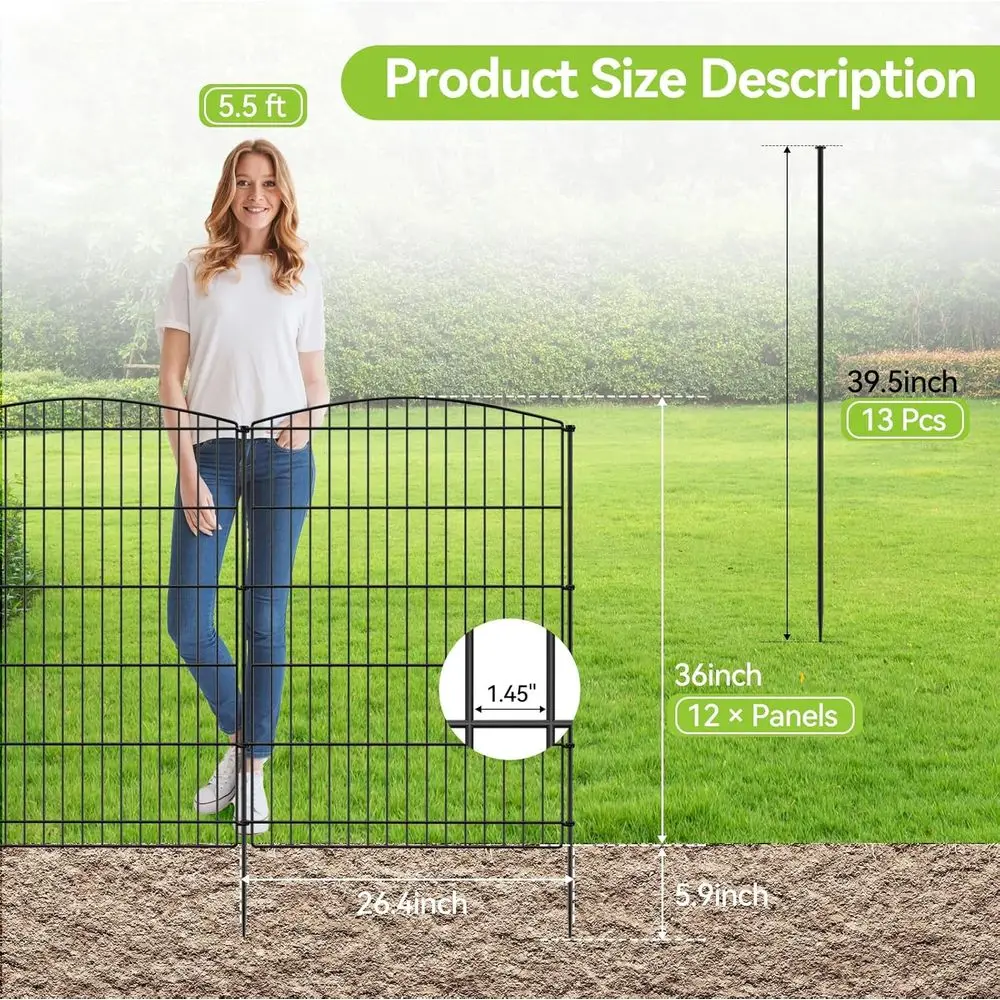 Decorative Garden Fence 12 Panels 23.6ft (L)×36in (H) Garden Fences with 12 Panels Rustproof Wire No Dig Rabbit Animal Barrier F