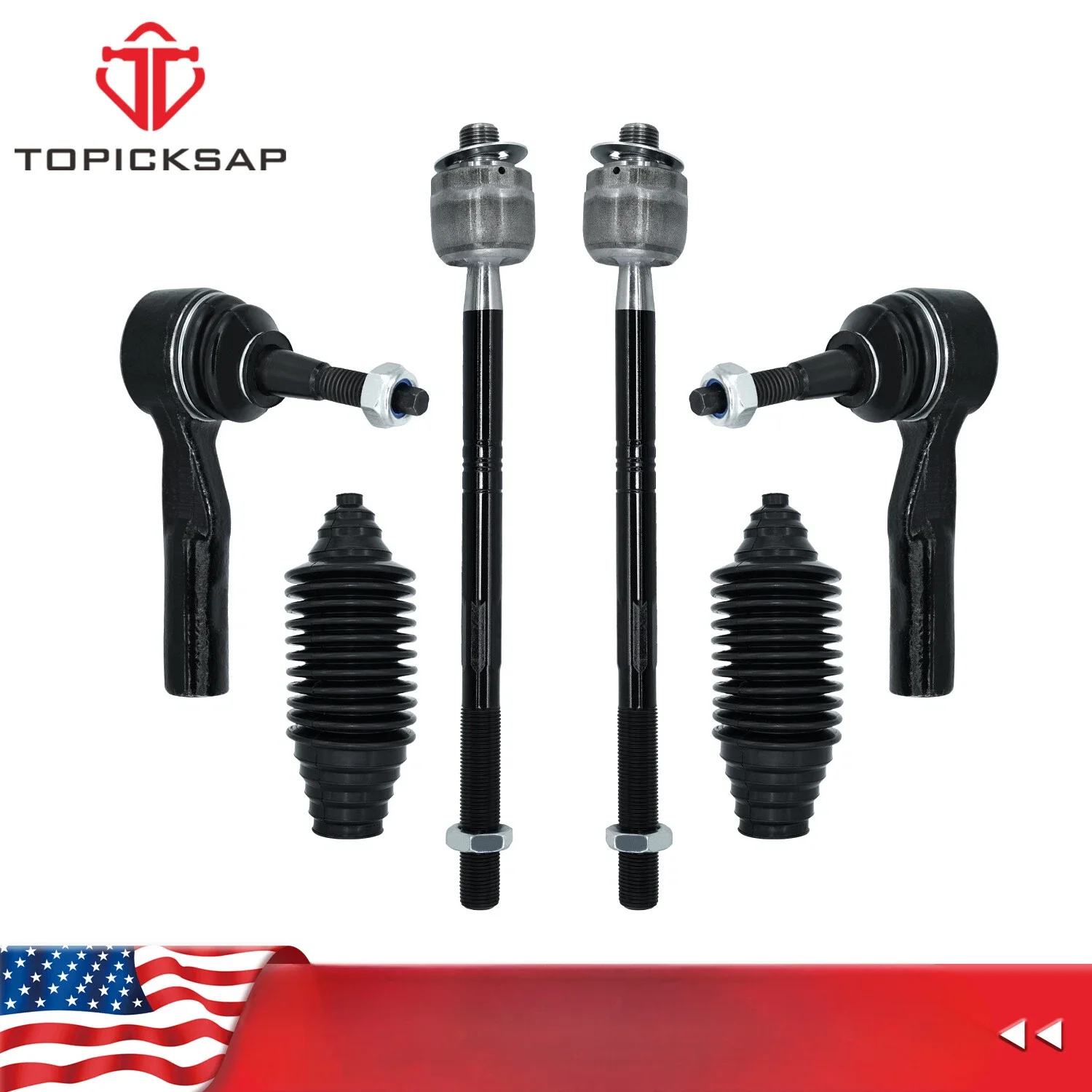 TOPICKSAP 6Pcs Front Inner/Outer Tie Rod Boot Kit for Chevy Cruze 2011-2016/Buick Verano 2012-2017 Suspension K621752