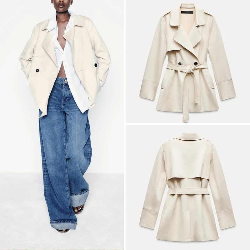 

Faionable White Velvet Feel Long Sve V-Ne Autumn Coat Women's Premium Quali Outerwear Ele Sle Polyester 00%