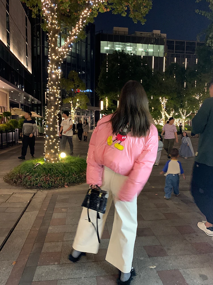 سترة شتوية نسائية 2024 تصميم جديد قابلة للارتداء على الوجهين بياقة عالية دافئة مرقعة ملابس خارجية على الطراز الكوري للتنقل ال...