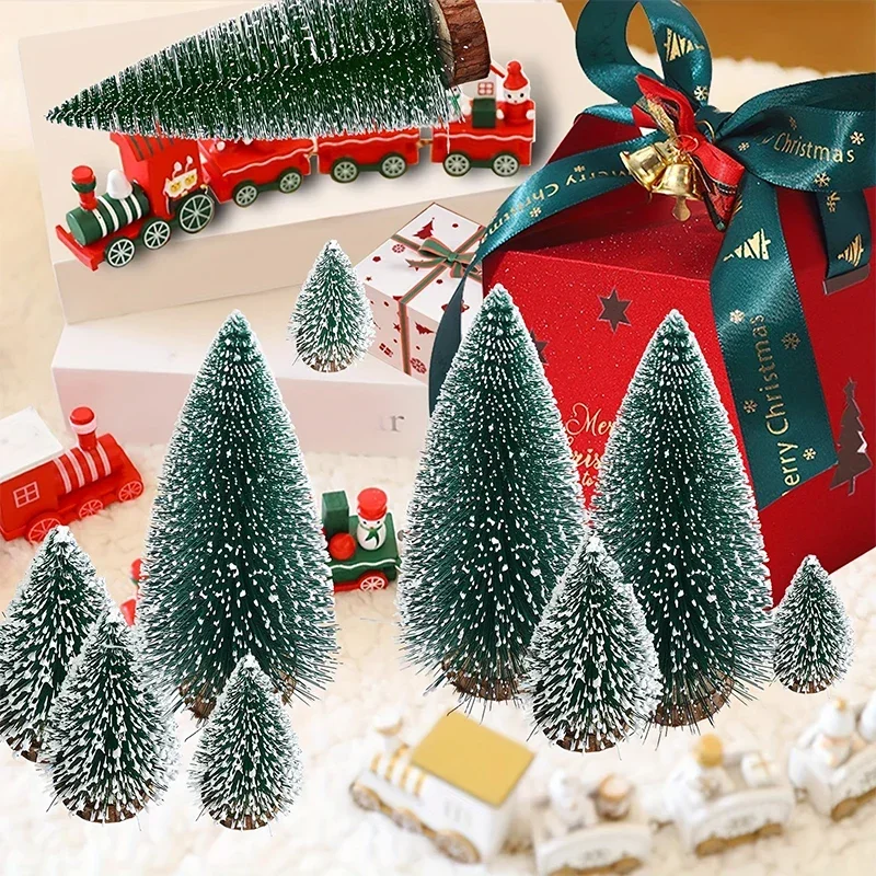 Mini Christmas Tree Stick White Cedar Desktop Small Christmas Tree Decor, Winter Snow Ornaments Trees for Xmas Party Home Party