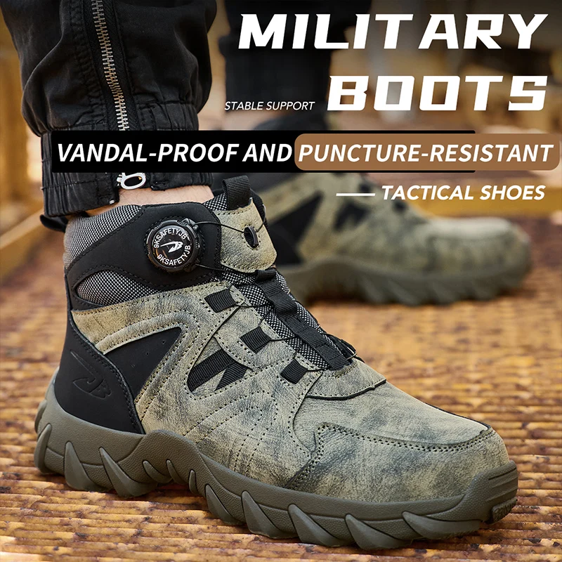 

Мужские водонепроницаемые защитные ботинки, неразрушимые рабочие ботинки со стальным носком, защитные туфли с защитой от ударов и проколов, мужские тактические ботинки до щиколотки