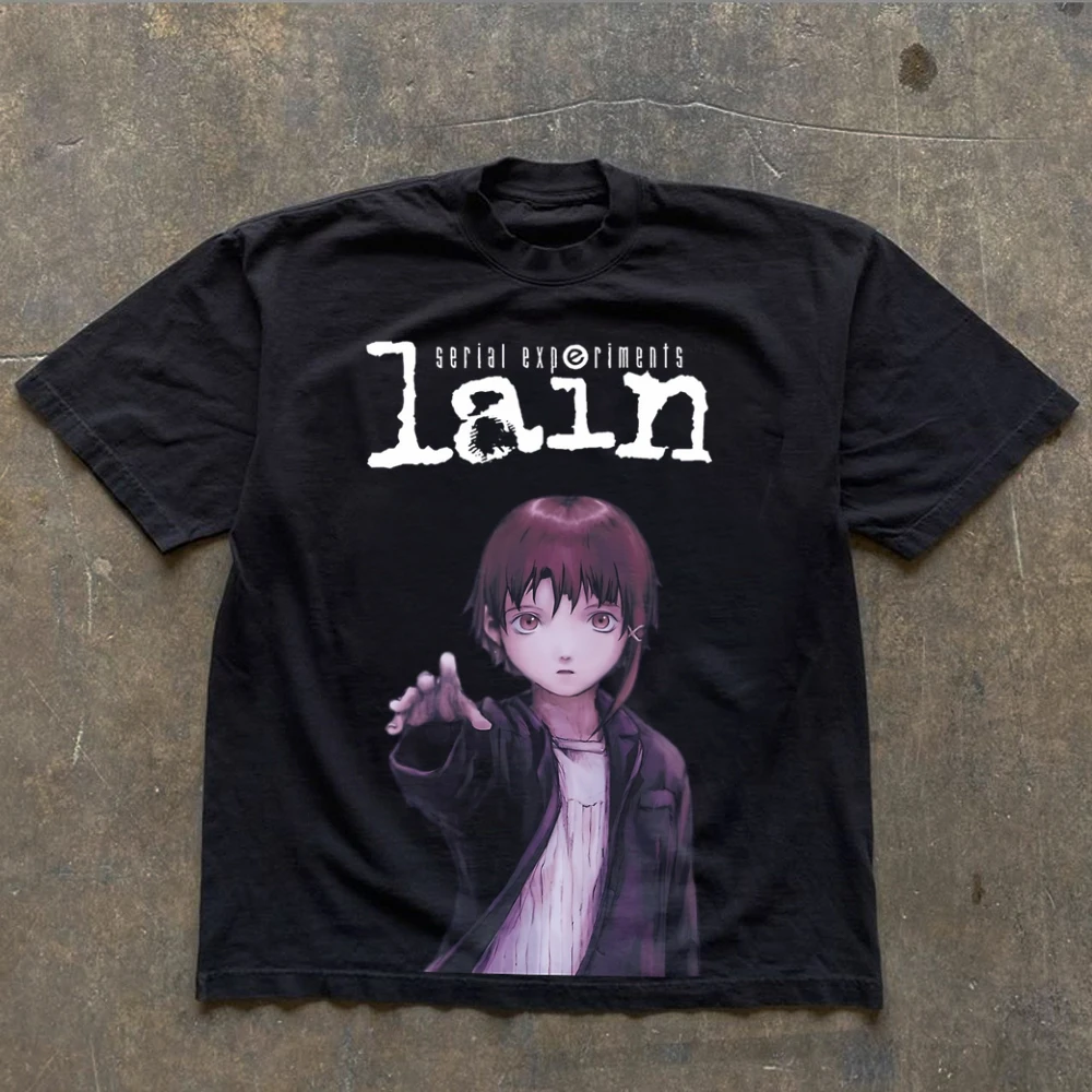 Anime Serial Experiment Lain Graphic Print Cotton T-shirt Japanese Manga Street Trend Clothing Men Women Harajuku Y2K Streetwear