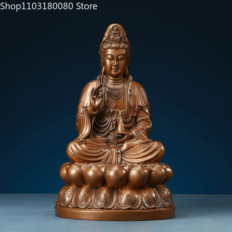 Red copper carving Sit Lotus Guanyin buddha statue Chinese  Tibet  KWAN-YIN sculpture Large size