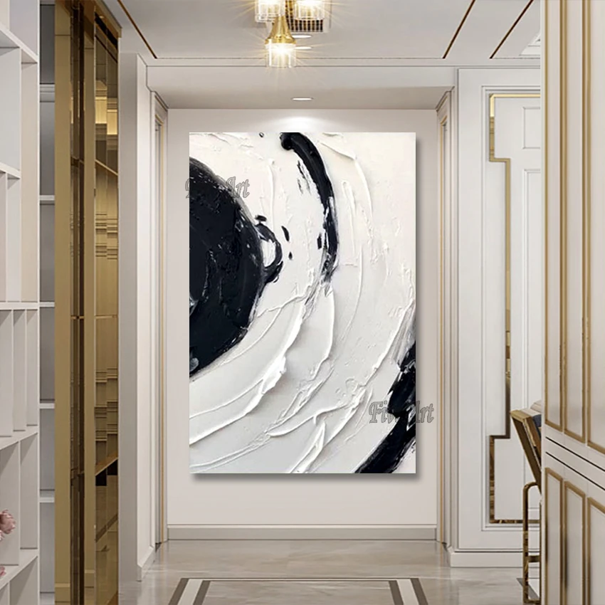 Simple Thick Texture Canvas Abstract Black And White Art Painting Large Size Wall Picture For Bedroom Custom Artwork Unframed