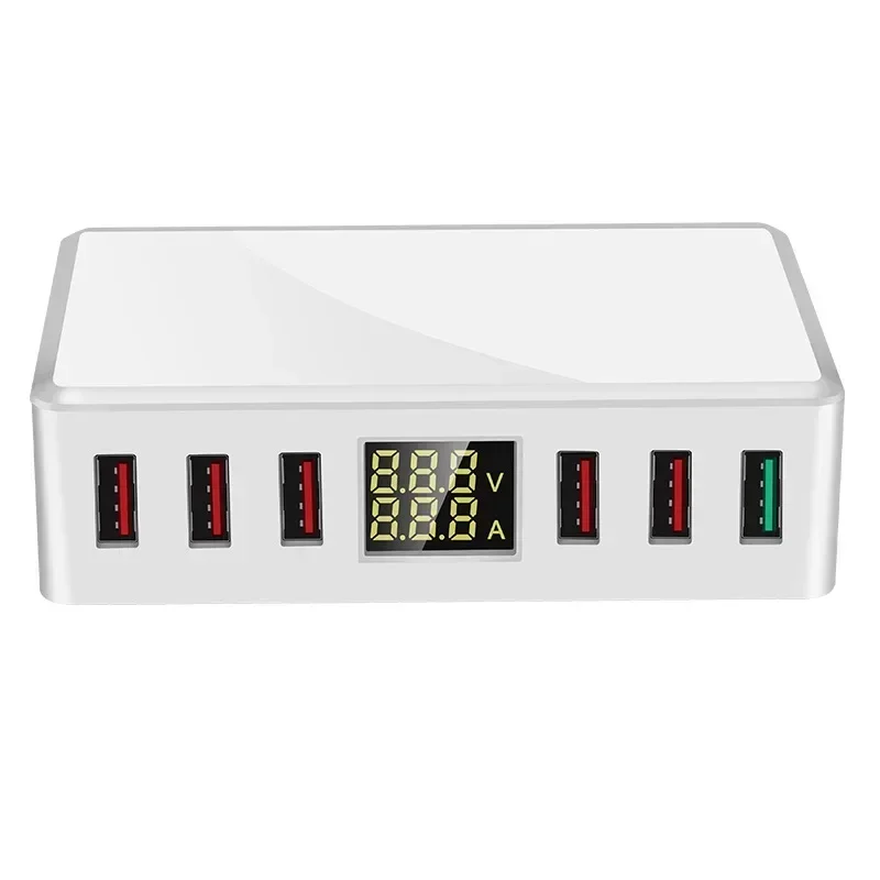 Cargador USB de 6 puertos QC 3.0 de carga rápida con pantalla digital LCD Estación de carga de pared de viaje multipuerto