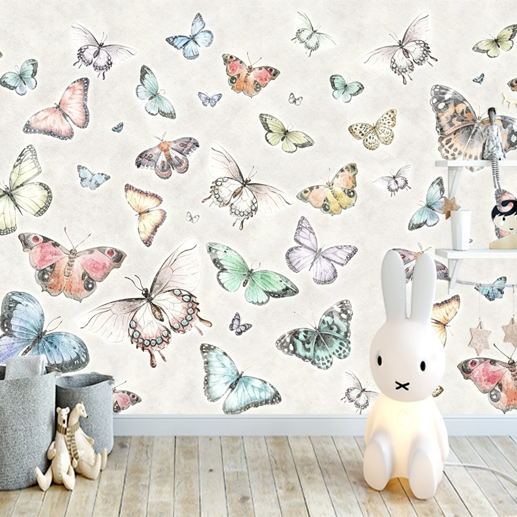 Custom Mural Wallpaper Watercolor Butterfly Peel And Stick Wall Mural Colorful Insect Art For Girls Nursery Bedroom Home Wall De