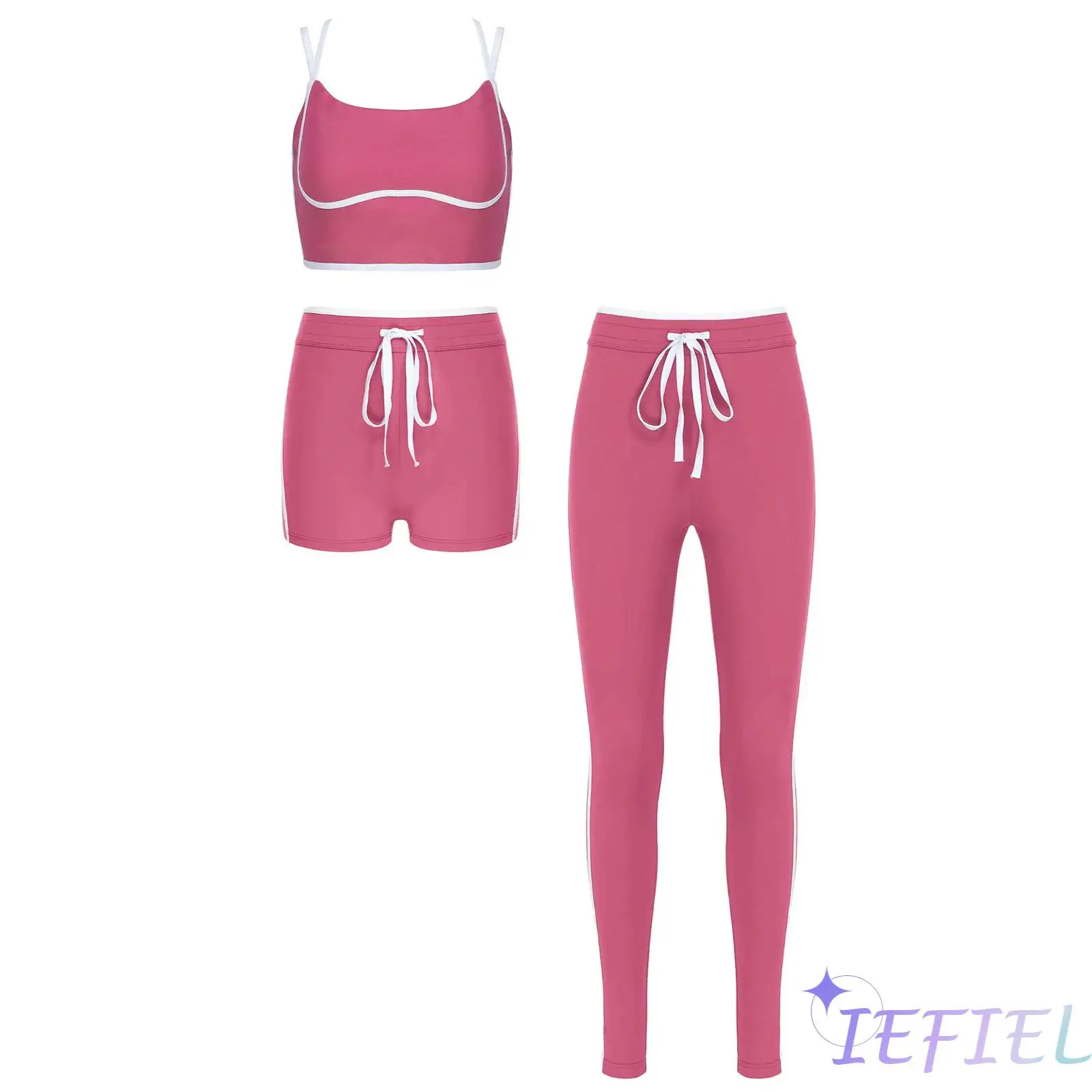 

Women's 3-Piece Sports Yoga Costume Sleeveless Cross Back Adjustable Spaghetti Straps Vest+Shorts+Leggings for Exercise Fitness