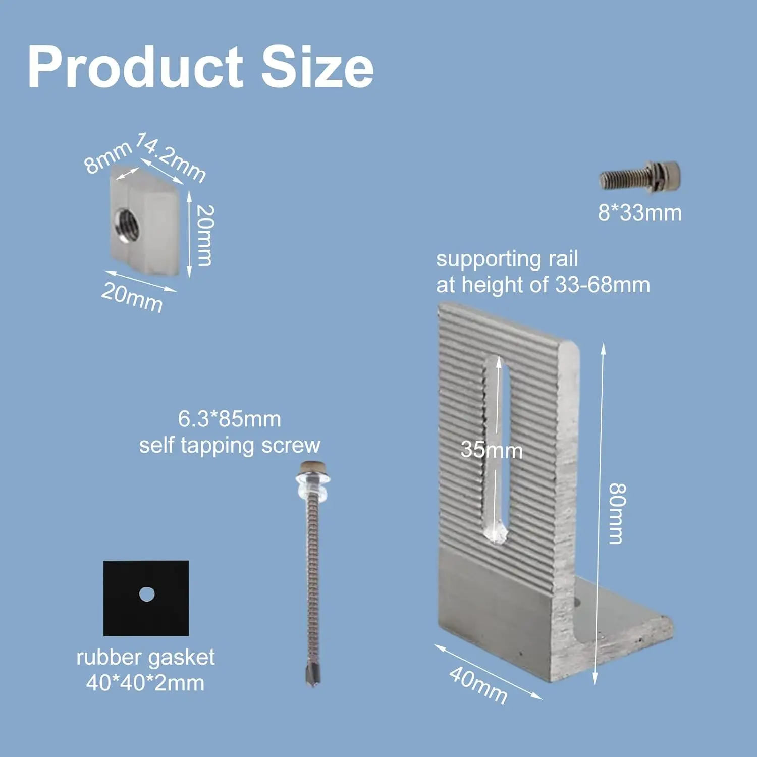 8PCS Premium Heavy-Duty Aluminum L-Foot Solar Mounts, Complete with Screws & Full Accessories