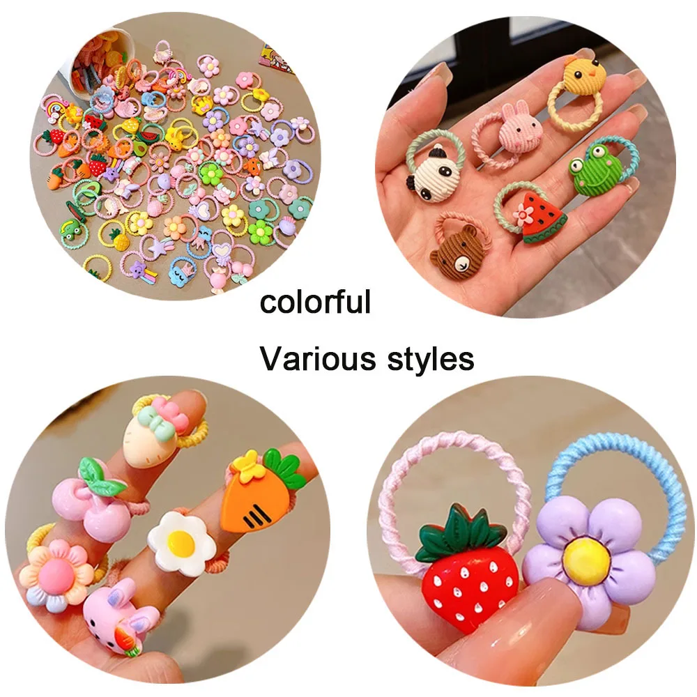 20/50/100pcs Cute Thumb Hair Ties High Elasticity Cartoon Animal Flowers And Fruit Decorative Hair Band Sweet Girl Hair Rope