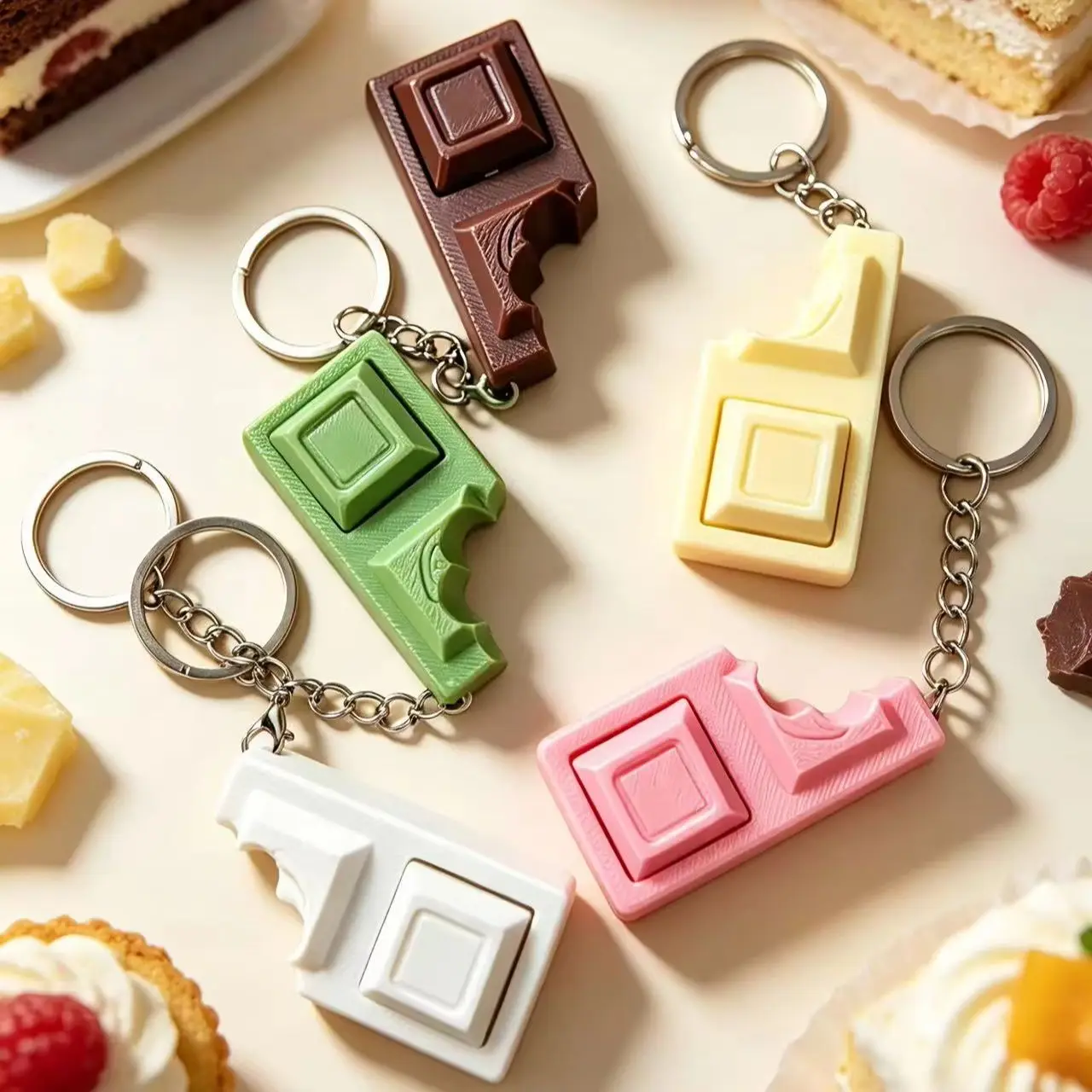 Porte-clés Fidget Clavier 3D Effet Chocolat - Interrupteurs Réalistes, Jouet Anti-Stress à Cliquer pour Sac EDC, Cadeau