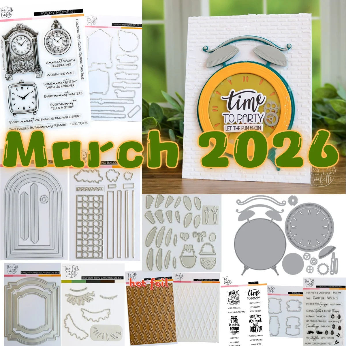 

March 2026 Spring Balcony Clock Arch Fancy Frames Metal Cutting Dies Clear Stamps Stencil Hot Foil for DIY Making Card Scrapbook