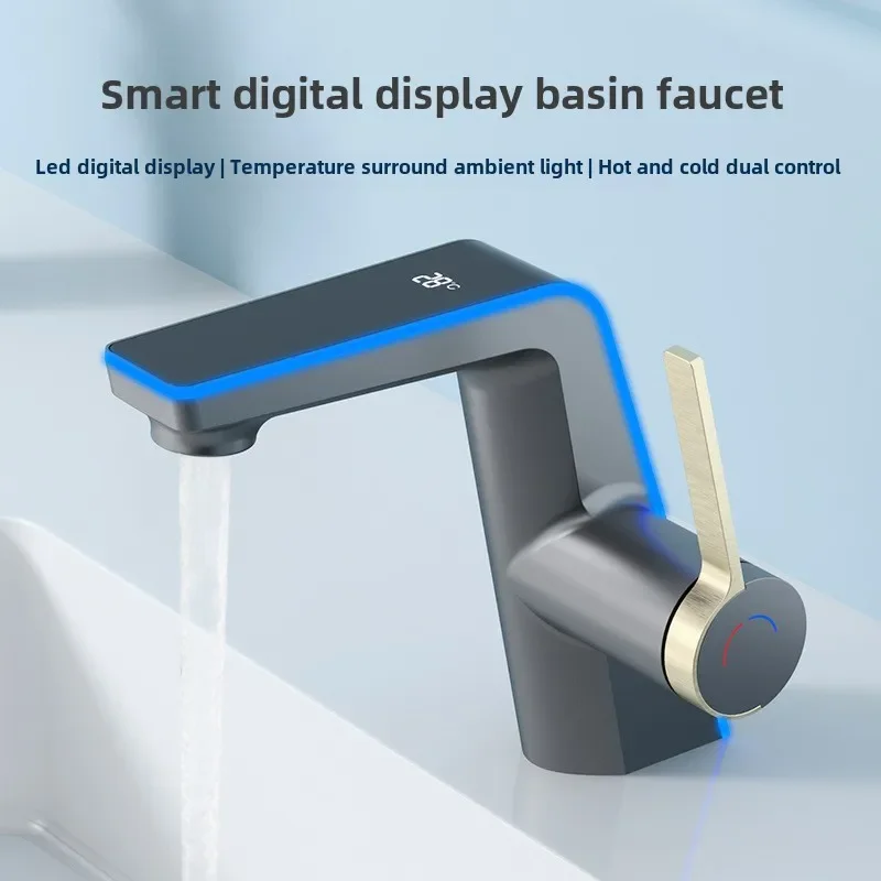 LED Digital Display Water Temperature Basin Faucet, Bathroom, Household Faucet，Atmosphere Light Basin Faucet