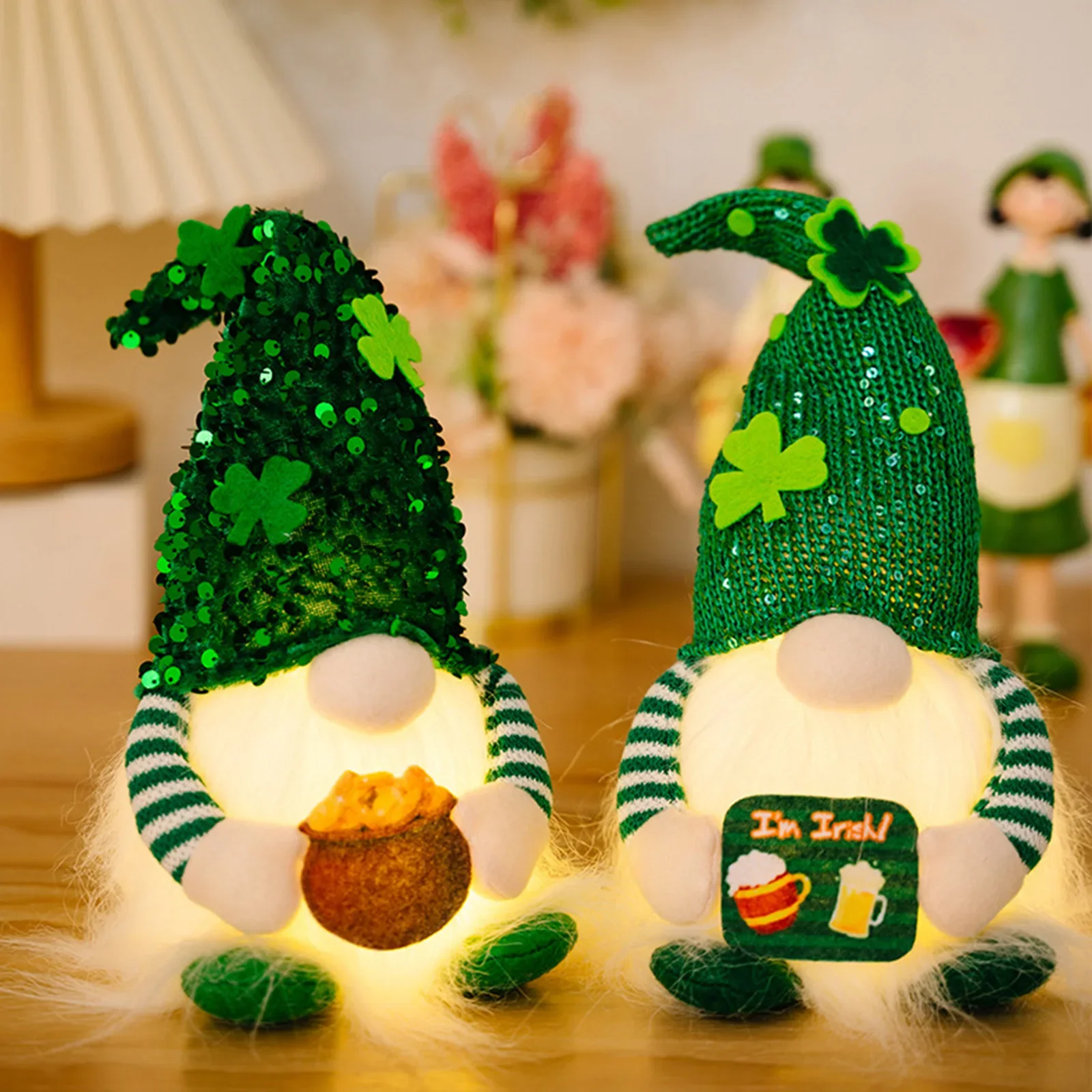 St Patrick's Day Gnome Luminous Irish Gnomes Led Light Up Saint Patrick Green Clover Faceless Doll Home Office Table Party Gift