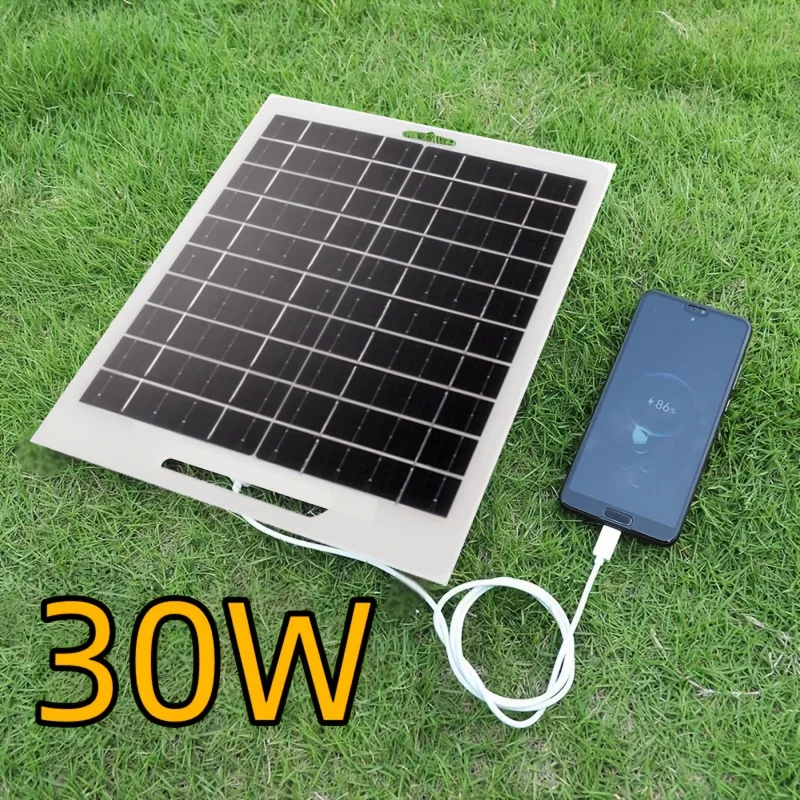 Panneau solaire 30W 5V avec USB, étanche, pour randonnée en plein air et Camping, batterie Portable, batterie de chargement de téléphone Portable, panneau de chargement de banque