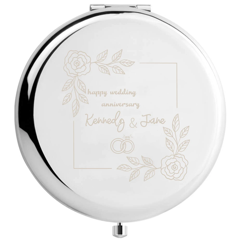 

1pc Creative Wedding anniversary wreath Customized Text Pocket Mirror Folding Mirror Round Circle Mirror Wedding Guest Gifts