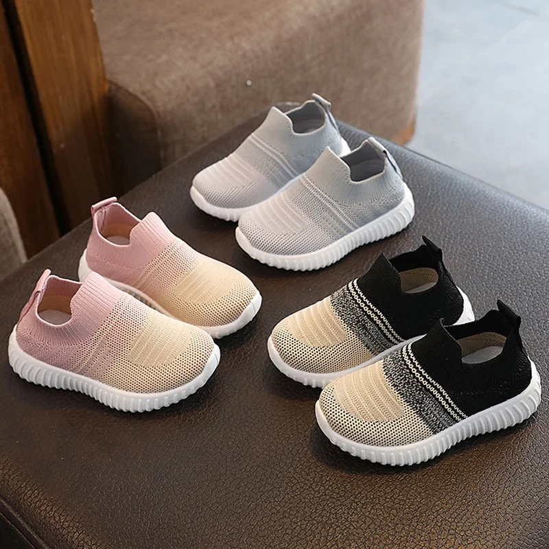 Kids Casual Sneakers for Boys Slip-On Knitted Sock Shoes Children\'s Flats Girls Breathable Sports Running Shoes for 1-8 Years