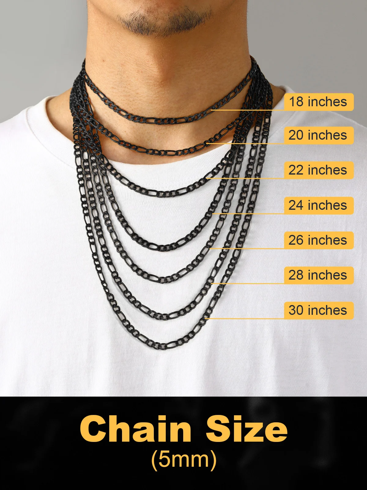 U7 Stainless Steel 5mm Figaro Chain Necklaces Bracelets Set for Man Woman Classic 16-30 Inches Necklace Chain Jewelry Set Gift
