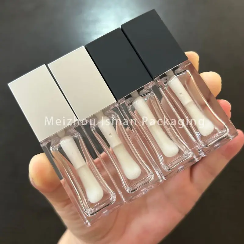 

50Pcs luxury 8ml rubber black big brush big wand square lip gloss tubes matte sliver lip oil bottle PET material lipgloss tube