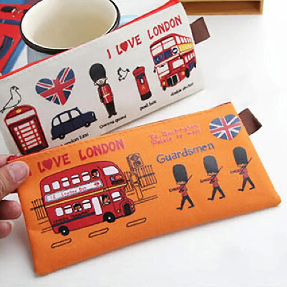 London Style Oxford Pencil Bag Cartoon Students Kids Zipper Pencil Pouch Cosmetic Makeup Pouch Pen Case Stationery Organizer