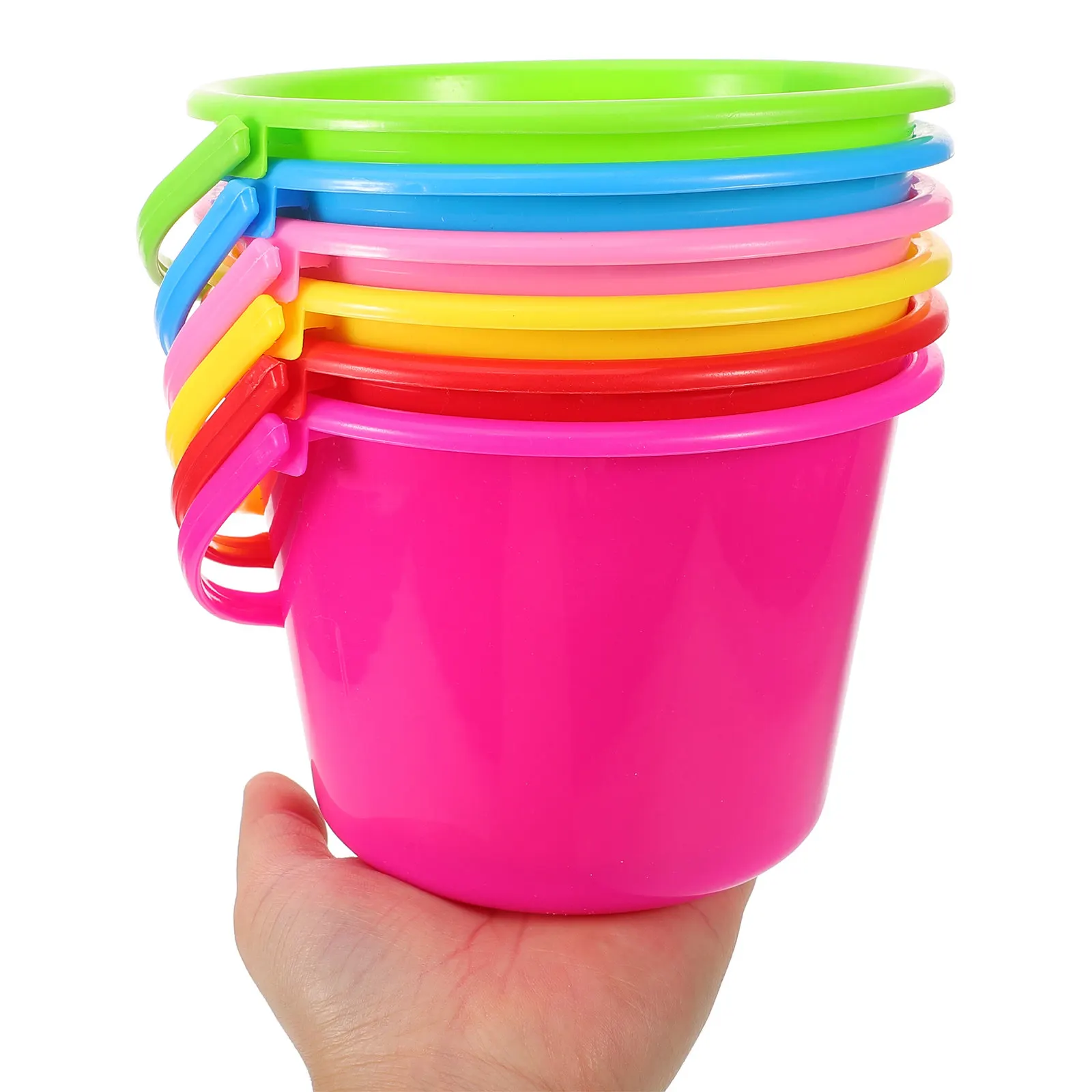 6Pcs Kids Beach Sand Bucket Lightweight Plastic Sand Pails with Ergonomic Handle Non-Slip Grip for Digging Playing Storage