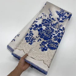 TLXT New African Brocade Fabric Floral Jacquard Material For Dress Royal Blue Mesh Lace French Tulle Net Cloth Dentelle African