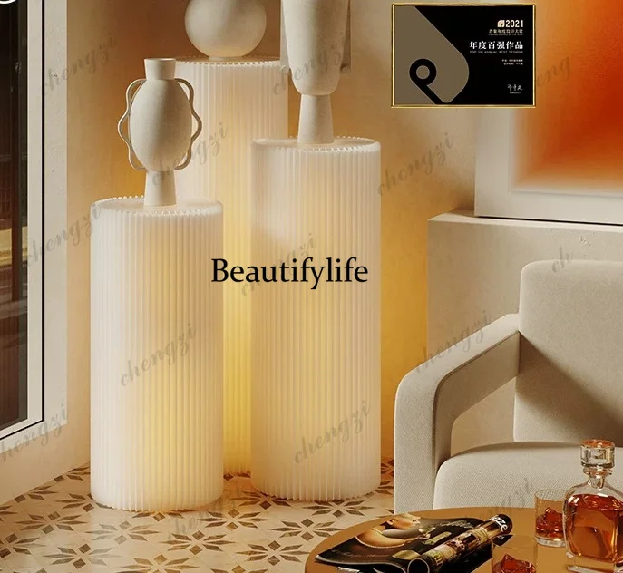 Cylinder Display Cabinet Shelf, Lighting Display Shelf Cabinet Ornament Commercial Display  Stand