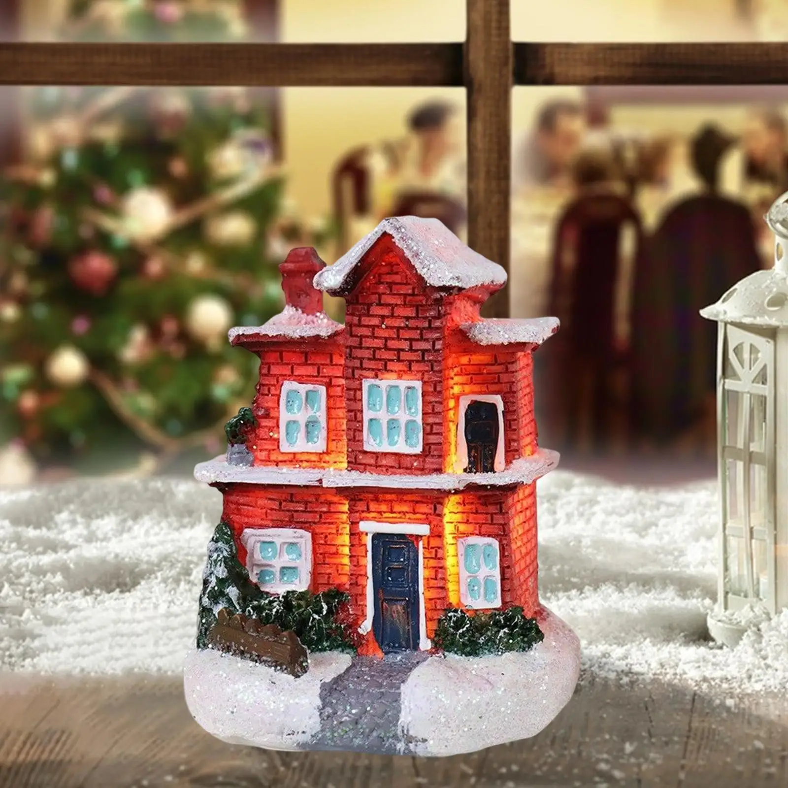 LED Lighted Houses Village Christmas Figurine Collection Winter Snow Miniature Statues Artwork for Bedroom Desk Xmas Decoration