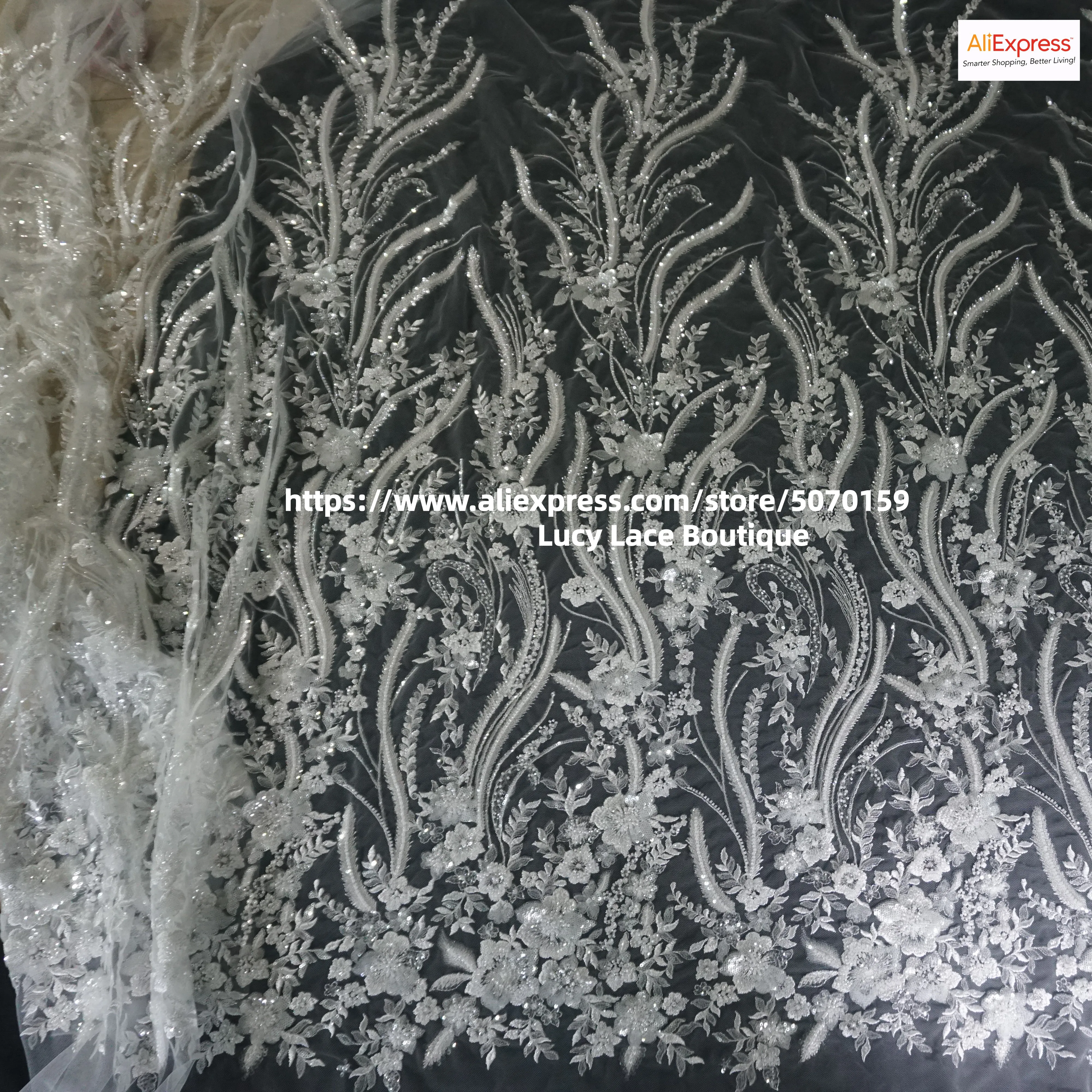 Off White Beads Fabrics for Sewing wedding Dresses Lace Fabric Application for Dress Gown HOT Design European Polyester