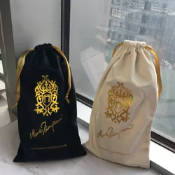 Super Soft Black Velvet Gift Pouch Custom Gold Logo Printed Drawstring  Jewelry Ring Packaging Bags Wedding Party Favors Bag
