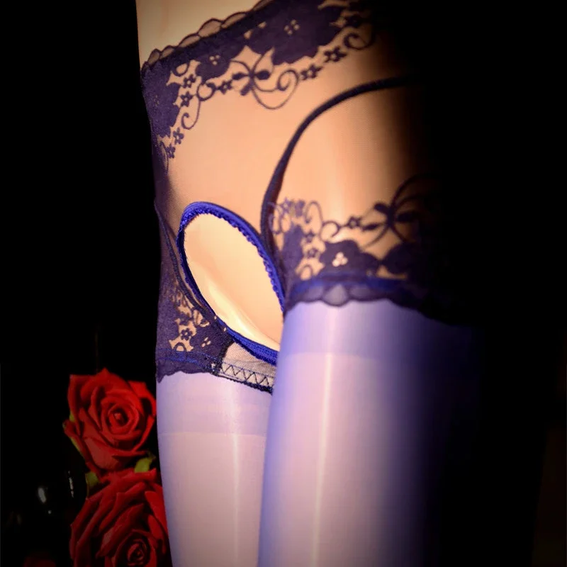 Women Sexy Lingerie Pantyhose Smooth Thin Oil Shiny Breathable Transparent Open Crotch Long Stockings Thigh High Stocking Tight