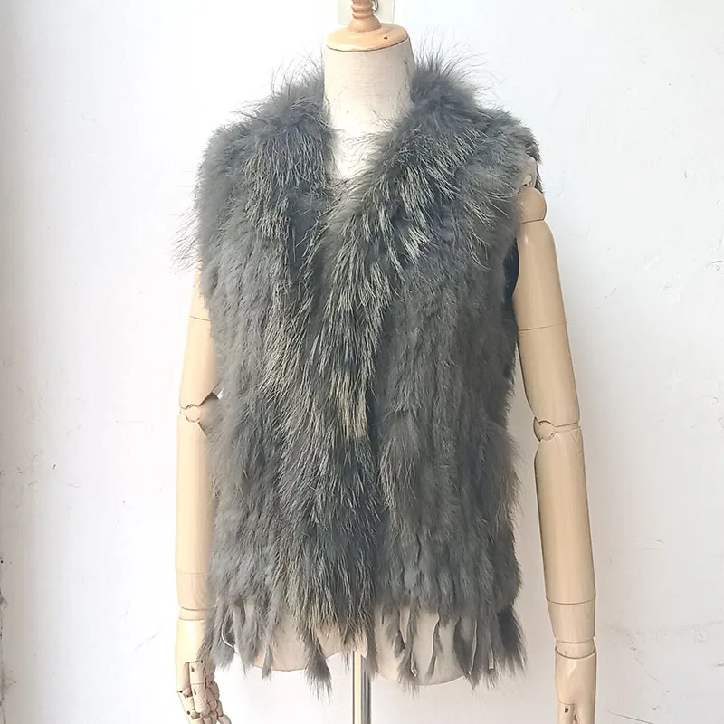 HSPL Sleeveless Women Fashion Fur Vest Knit Waistcoat For Lady For 2018 Spring Real Rabbit Fur Female Vests Black  Waistcoat
