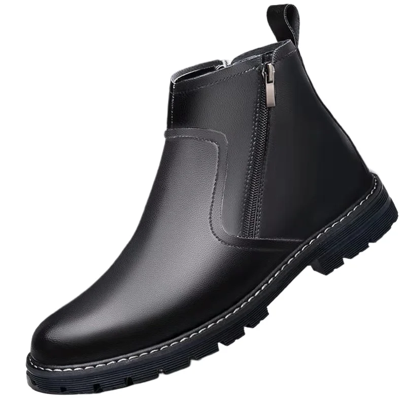 

Мужские удобные черные кожаные ботинки челси с боковой молнией, нескользящие, прочные, повседневные, для прогулок, для пожилых мужчин