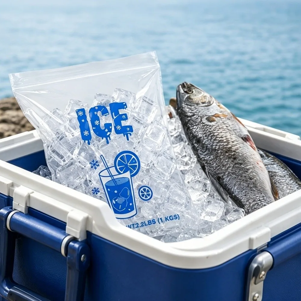 10Pcs PE Drawstring Ice Bags Anti-Freezing Large Capacity Ice Storage Bags Thicken Reusable Leakproof Cooler Bags