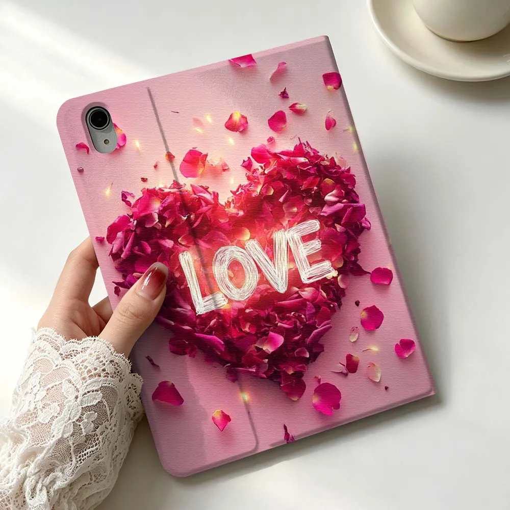 Beautiful Heart Flower For Apple iPad Pro Mini A16 A17 A14 4 5 6 7 6th 7th Gen 9.7 12.9 11 13 M4 inch Tablet Case Soft
