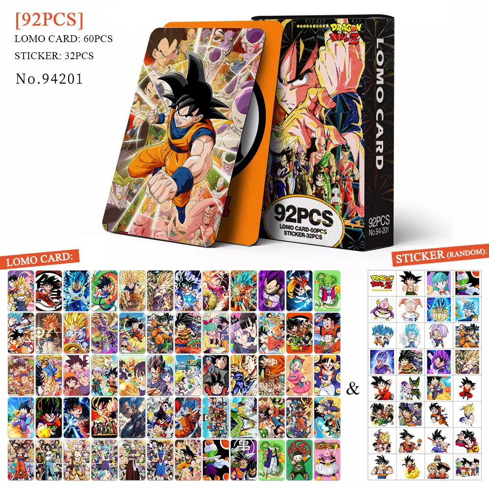 

Dragon Ball Z Collectible Card Set 92PCS Goku Vegeta Anime Lomo Cards with Sticker Pack for Scrapbooking Album Display Gifts