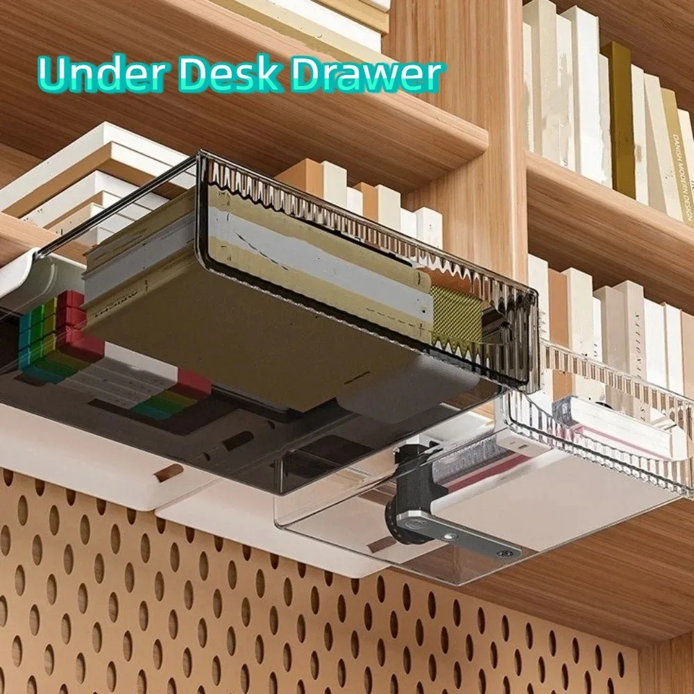 

Large Capacity Under Desk Drawer Self Adhesive Plastic Pull Out Storage Box Non-Drilling Slide Out Cabinet Storage Drawer Office