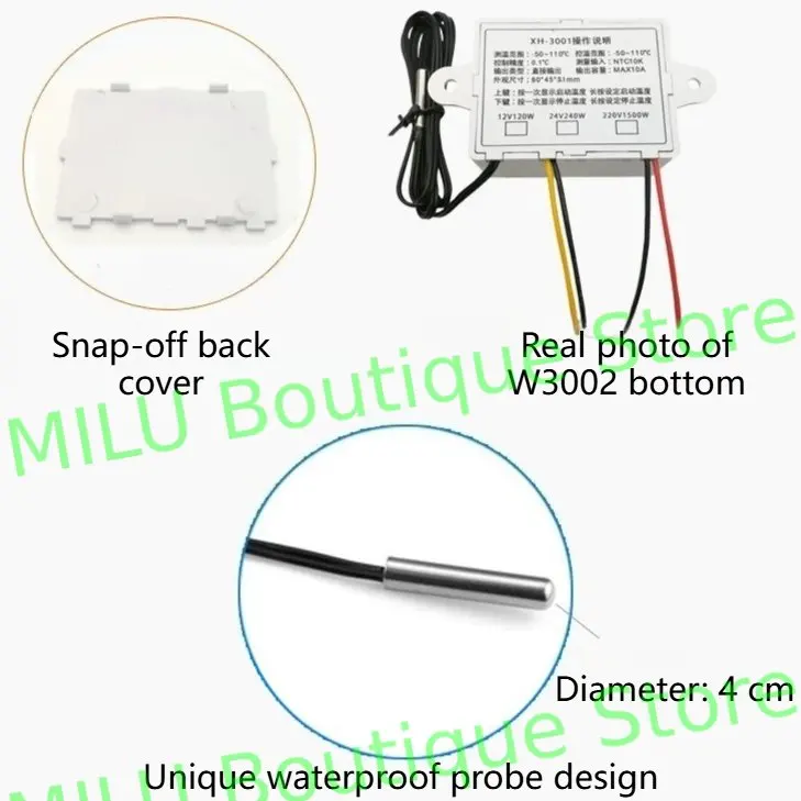 12V 24V 110V 220V W3001 Digital LED Temperature Controller 10A Thermostat Control Switch Probe XH-W3001