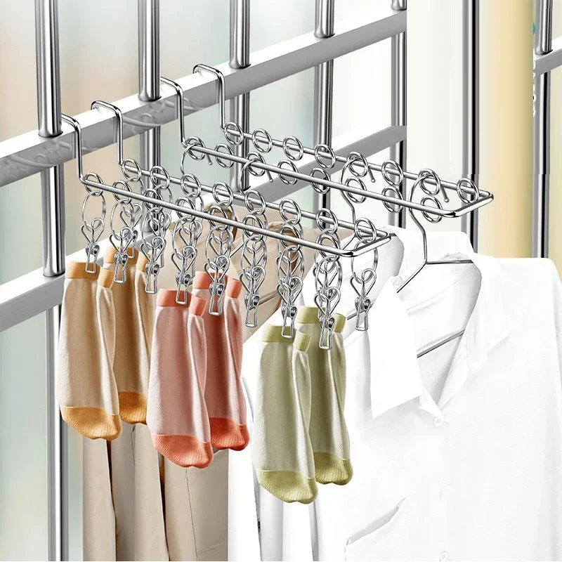New Stainless Steel Window Net Clothespin Laundry Hanger Clothesline Sock Towel Bra Drying Rack Clothes Peg Hook Airer Dryer