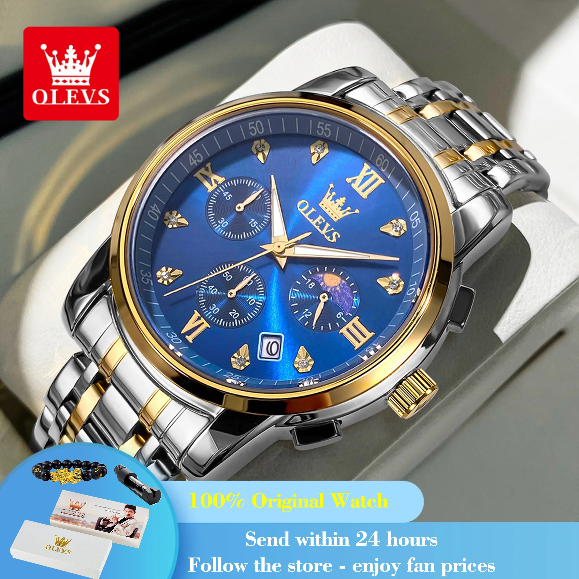

OLEVS 2858 Men's Watch Top Brand Luxury Moonswatch Quartz Man Wristwatch Stainless Steel Chronograph Waterproof Watch For Men