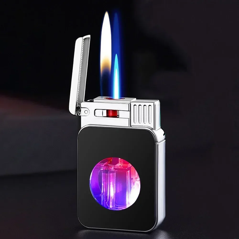 Windproof Lighter, Convertible Soft Flame & Jet Flame, Refillable Butane Torch Lighter with LED Colorful Flash Gas Lighter