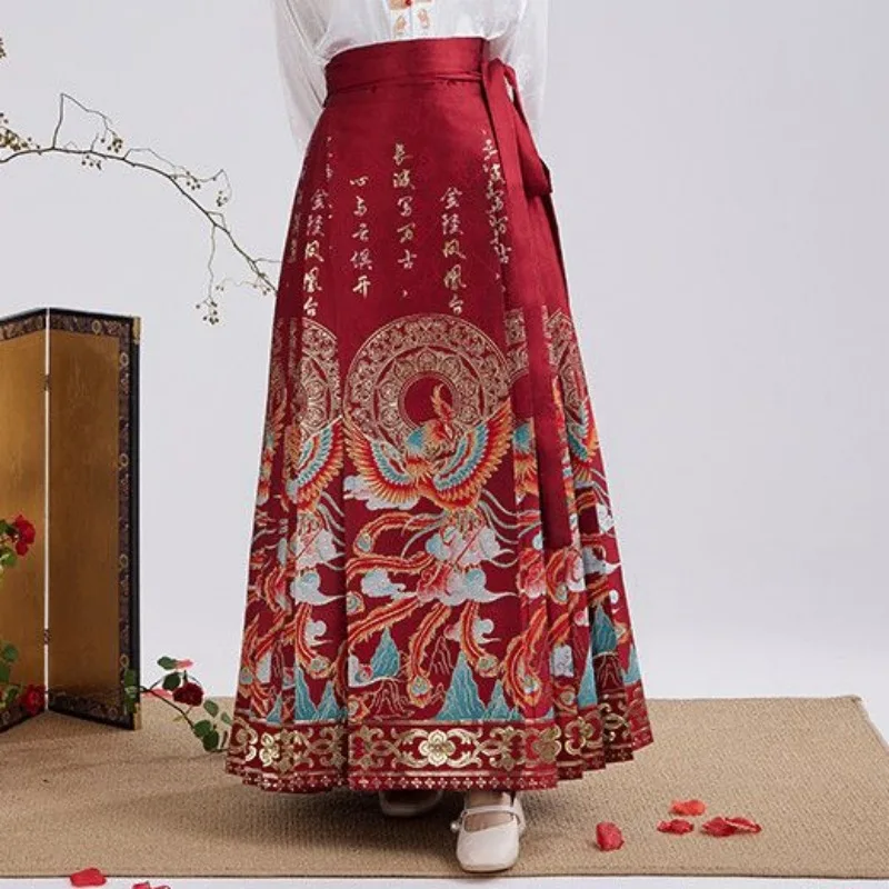 Modern Improve Hanfu Dresses For Women Vintage Chinese Mamian Robe Ming Dynasty Weaving Gold Makeup Flower Horse Face Skirt