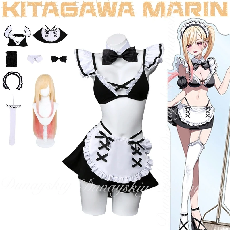

My dress up darling Kitagawa Marin Cosplay With The Black Maid Suits Style Swimsuits With Wig Cosplay Costume Anime Full Of Suit