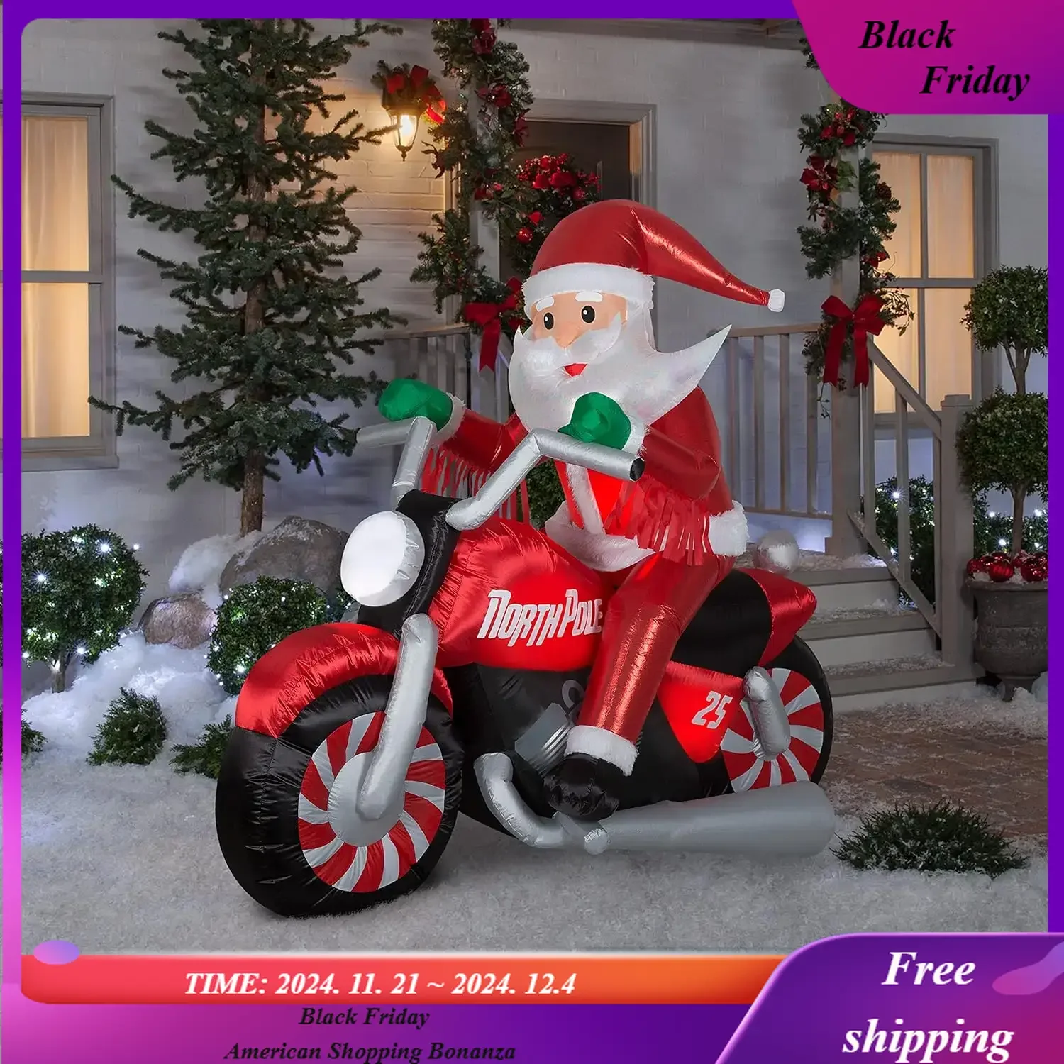 Christmas Airblown Inflatable Inflatable Luxe Santa on Christmas Motorcycle, 5.5 ft Tall, red