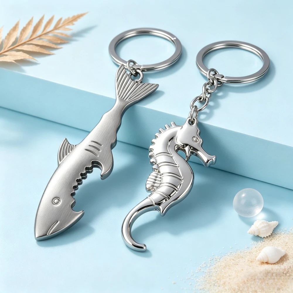 Kreativer Simulierter Metall-Seepferdchen-Schlüsselanhänger Modischer Hai-förmiger Flaschenöffner Kleine und Tragbare Accessoires Anhänger Geschenke – Detail 1