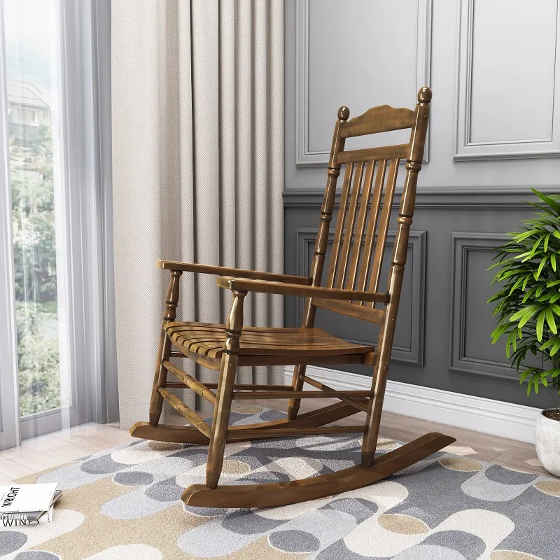 Balcony rocking chair, all solid wood household backrest reclining chair, leisure chair