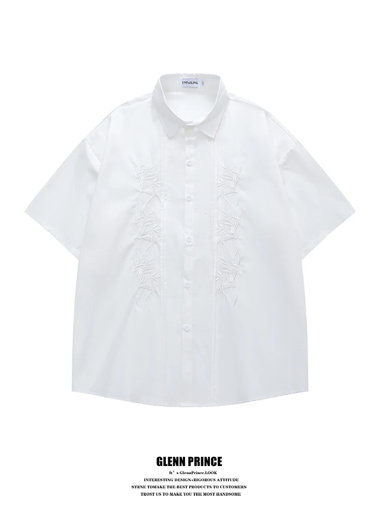 

GPstudio Retro Heavy Embroidery Floral Short Sleeve Men's Shirt Summer Luxury New Chinese Style Breathable Cotton Casual Shirt
